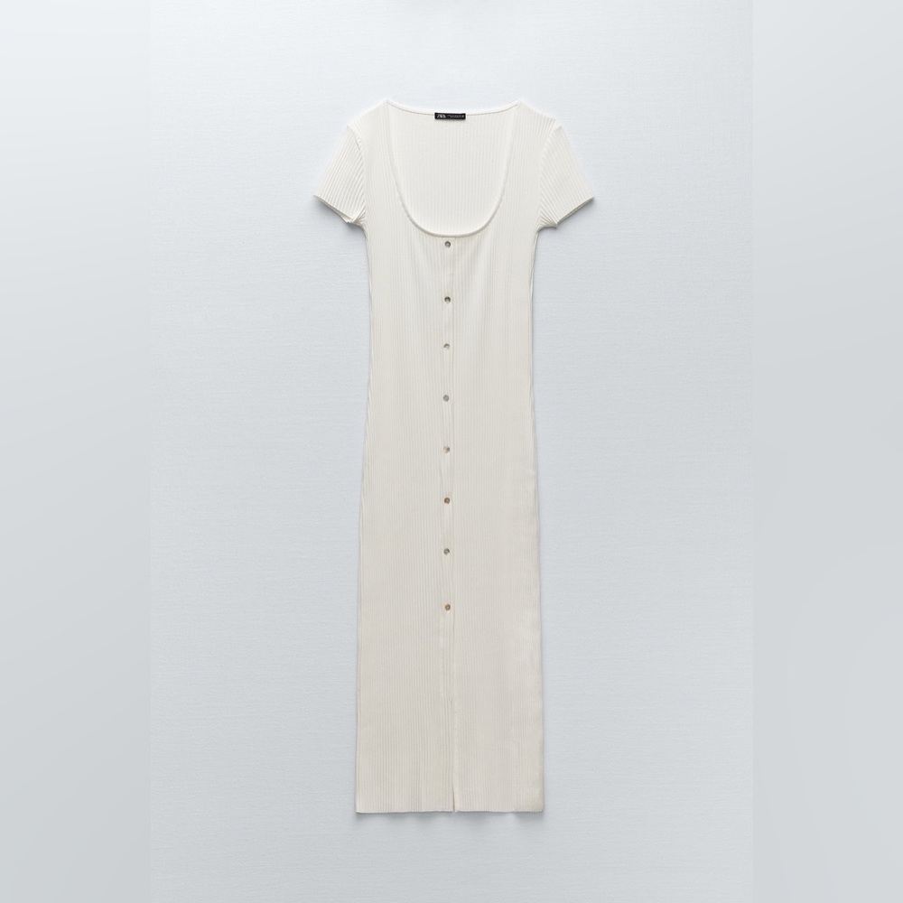 ZARA RIBBED DRESS WITH BUTTONS